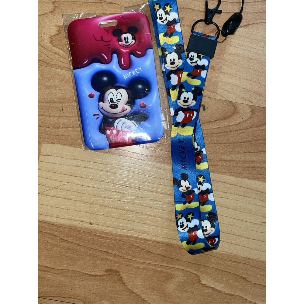 Mickey Mouse Lanyard With ID Badge Card Holder Dripping Chocolate Blue NWOT